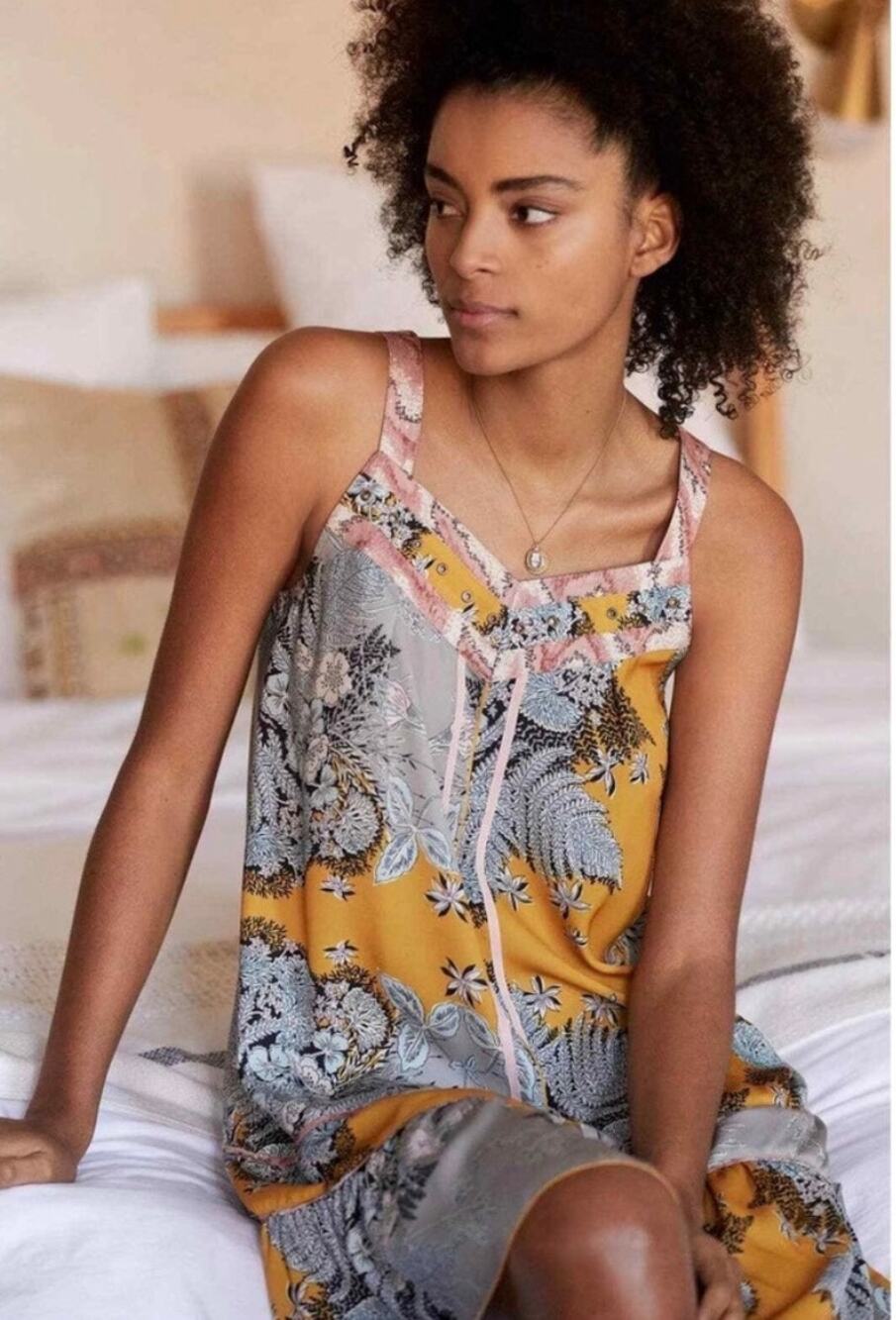 Tiny By Anthropologie Beautiful Floral Carita Tunic Tiered Slip Dress - Small